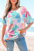 Abstract Print Waffle Knit Dolman Sleeve Relaxed Top