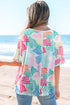 Abstract Print Waffle Knit Dolman Sleeve Relaxed Top