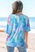 Abstract Print Waffle Knit Dolman Sleeve Relaxed Top