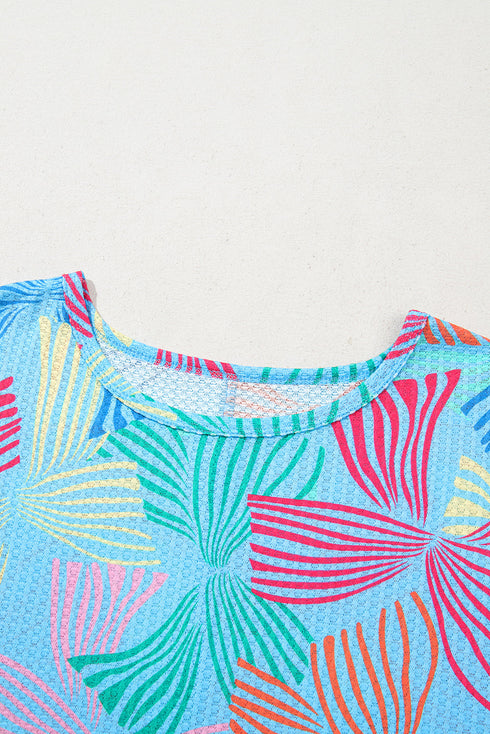 Abstract Print Waffle Knit Dolman Sleeve Relaxed Top