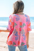 Abstract Print Waffle Knit Dolman Sleeve Relaxed Top