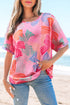 Abstract Print Waffle Knit Dolman Sleeve Relaxed Top