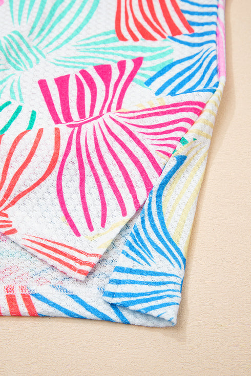 Abstract Print Waffle Knit Dolman Sleeve Relaxed Top