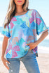 Abstract Print Waffle Knit Dolman Sleeve Relaxed Top