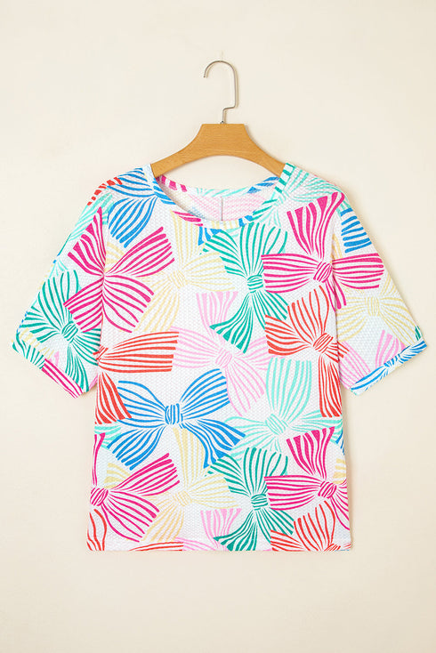 Abstract Print Waffle Knit Dolman Sleeve Relaxed Top