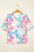Abstract Print Waffle Knit Dolman Sleeve Relaxed Top