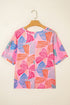 Abstract Print Waffle Knit Dolman Sleeve Relaxed Top