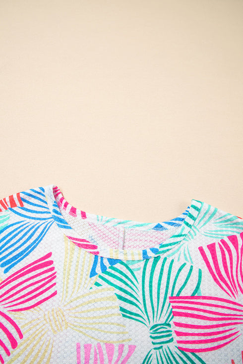 Abstract Print Waffle Knit Dolman Sleeve Relaxed Top