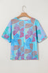 Abstract Print Waffle Knit Dolman Sleeve Relaxed Top