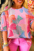 Abstract Print Waffle Knit Dolman Sleeve Relaxed Top