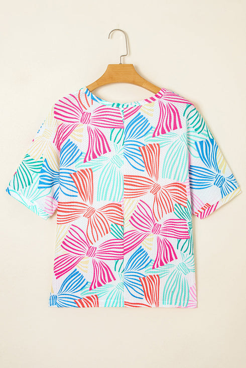 Abstract Print Waffle Knit Dolman Sleeve Relaxed Top