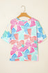 Abstract Print Waffle Knit Dolman Sleeve Relaxed Top