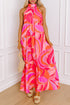 Abstract Printed High Neck Knotted Nape Sleeveless Maxi Dress