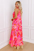 Abstract Printed High Neck Knotted Nape Sleeveless Maxi Dress