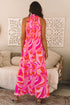 Abstract Printed High Neck Knotted Nape Sleeveless Maxi Dress