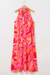 Abstract Printed High Neck Knotted Nape Sleeveless Maxi Dress
