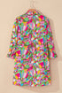 Abstract Printed Lantern Sleeve Buttoned Mini Dress