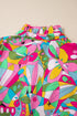 Abstract Printed Lantern Sleeve Buttoned Mini Dress