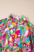 Abstract Printed Lantern Sleeve Buttoned Mini Dress