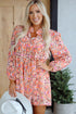 Abstract Printed Long Sleeve Tied Neckline Mini Dress