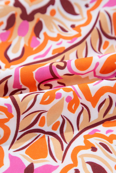 Abstract Printed Long Sleeve Tied Neckline Mini Dress