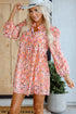 Abstract Printed Long Sleeve Tied Neckline Mini Dress