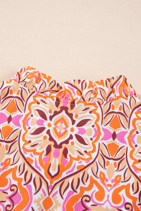 Abstract Printed Long Sleeve Tied Neckline Mini Dress