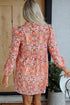 Abstract Printed Long Sleeve Tied Neckline Mini Dress