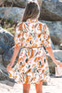 Abstract Printed Puff Sleeve Button Up Braided Belt Mini Dress