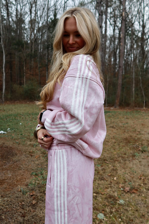 Abstract Side Stripe Long Sleeve Top Loose Pant Set