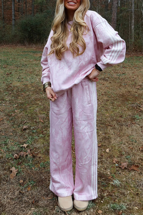Abstract Side Stripe Long Sleeve Top Loose Pant Set