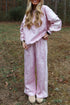 Abstract Side Stripe Long Sleeve Top Loose Pant Set