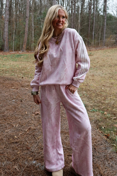 Abstract Side Stripe Long Sleeve Top Loose Pant Set