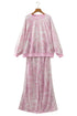 Abstract Side Stripe Long Sleeve Top Loose Pant Set