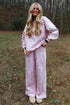 Abstract Side Stripe Long Sleeve Top Loose Pant Set