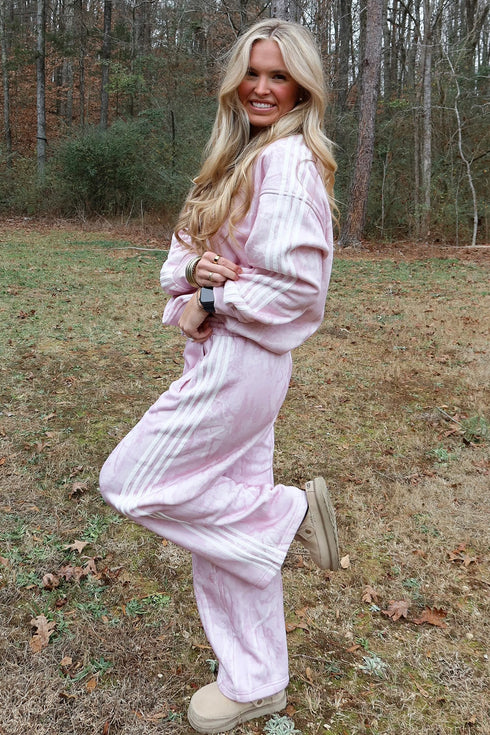 Abstract Side Stripe Long Sleeve Top Loose Pant Set