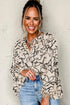 Abstract Sketch Floral Button Front Woven Blouse