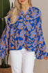 Abstract Sketch Floral Button Front Woven Blouse
