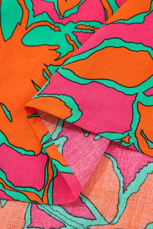 Abstract Sketch Floral Button Front Woven Blouse