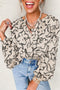 Abstract Sketch Floral Button Front Woven Blouse