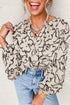 Abstract Sketch Floral Button Front Woven Blouse