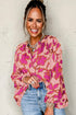 Abstract Sketch Floral Button Front Woven Blouse