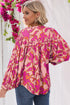 Abstract Sketch Floral Button Front Woven Blouse