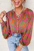 Abstract Sketch Floral Button Front Woven Blouse