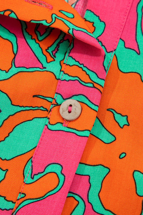Abstract Sketch Floral Button Front Woven Blouse