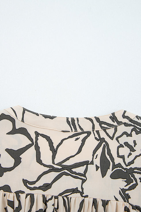 Abstract Sketch Floral Button Front Woven Blouse