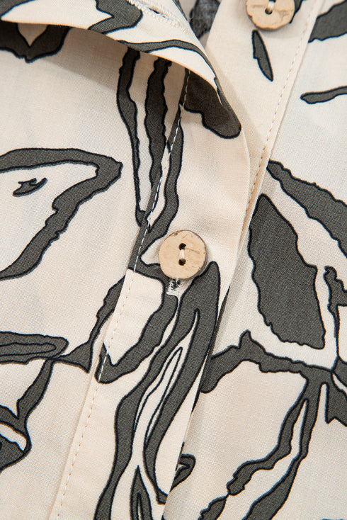 Abstract Sketch Floral Button Front Woven Blouse