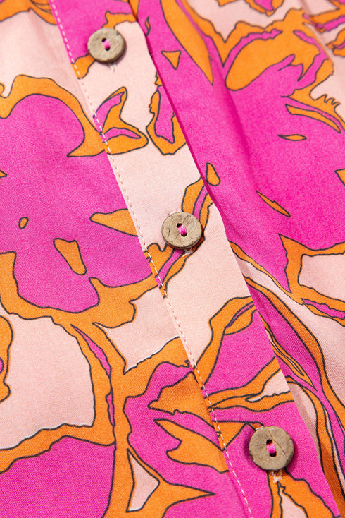 Abstract Sketch Floral Button Front Woven Blouse