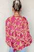 Abstract Sketch Floral Button Front Woven Blouse
