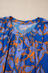 Abstract Sketch Floral Button Front Woven Blouse